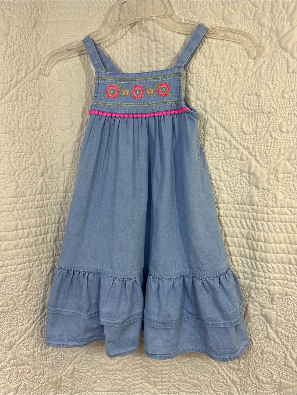 Jumping Beans Girls Denim Floral Print Dress Size 5 Cute Summer Spring Pink Blue